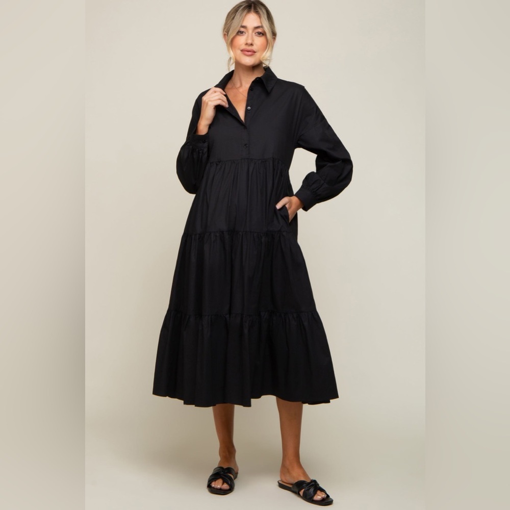 Pinkblush long sleeve button up tiered midi dress nwt - Picture 1 of 5